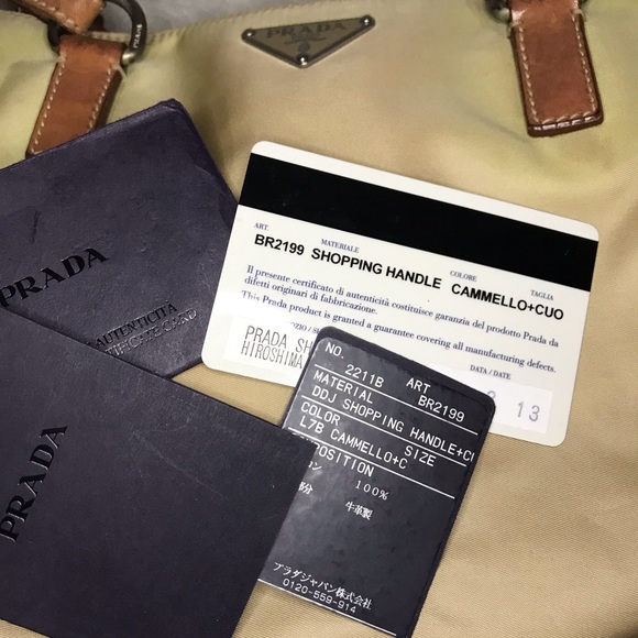 Beautiful Vintage Prada Cammello Nylon w/ Leather Handles Shopping Tote Bag - Picture 14 of 15